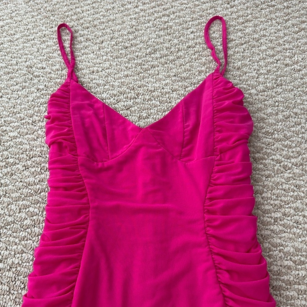 American Threads Hot Pink Ruched Mini Dress - Picture 4 of 10